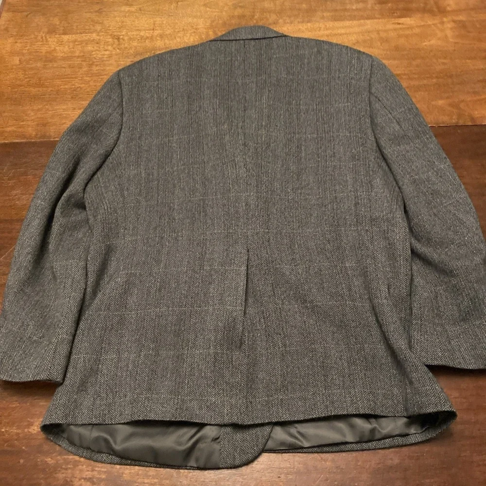 JEFFREY BANKS Blazer MENS 46R Gray Wool Alpaca Blend Herringbone Plaid‎ 2 BUTTON